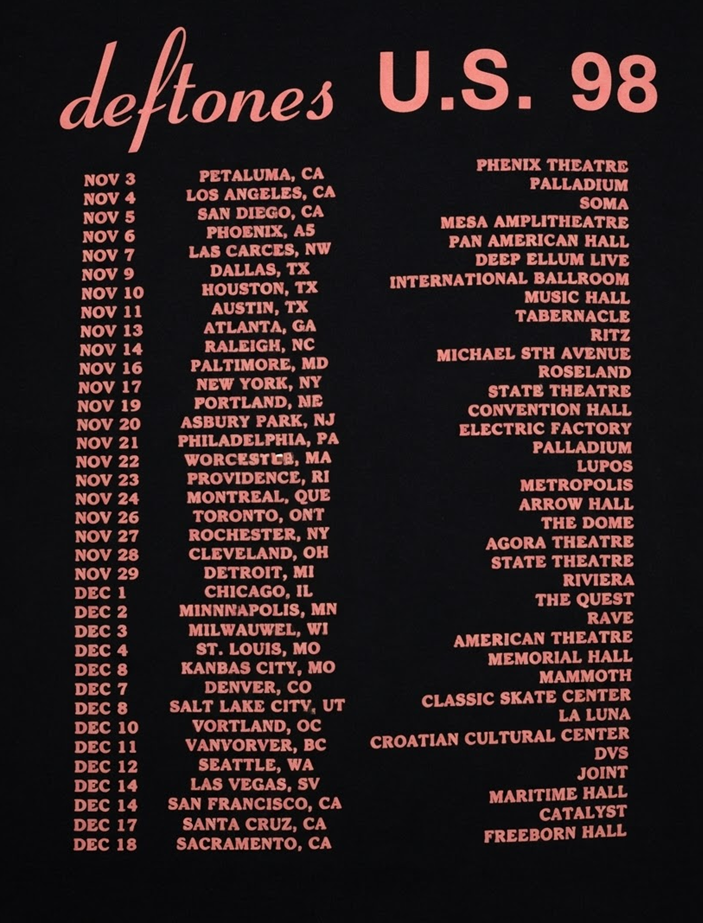 Deftones — U.S. 98 Tour