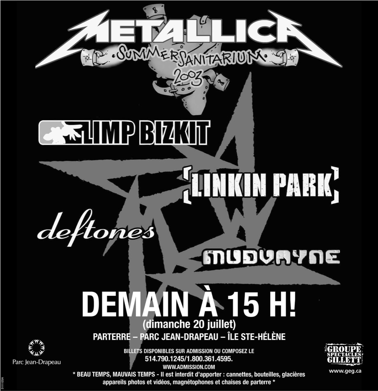Metallica / Limp Bizkit / Linkin Park / Deftones / Mudvayne — Parc Jean-Drapeau